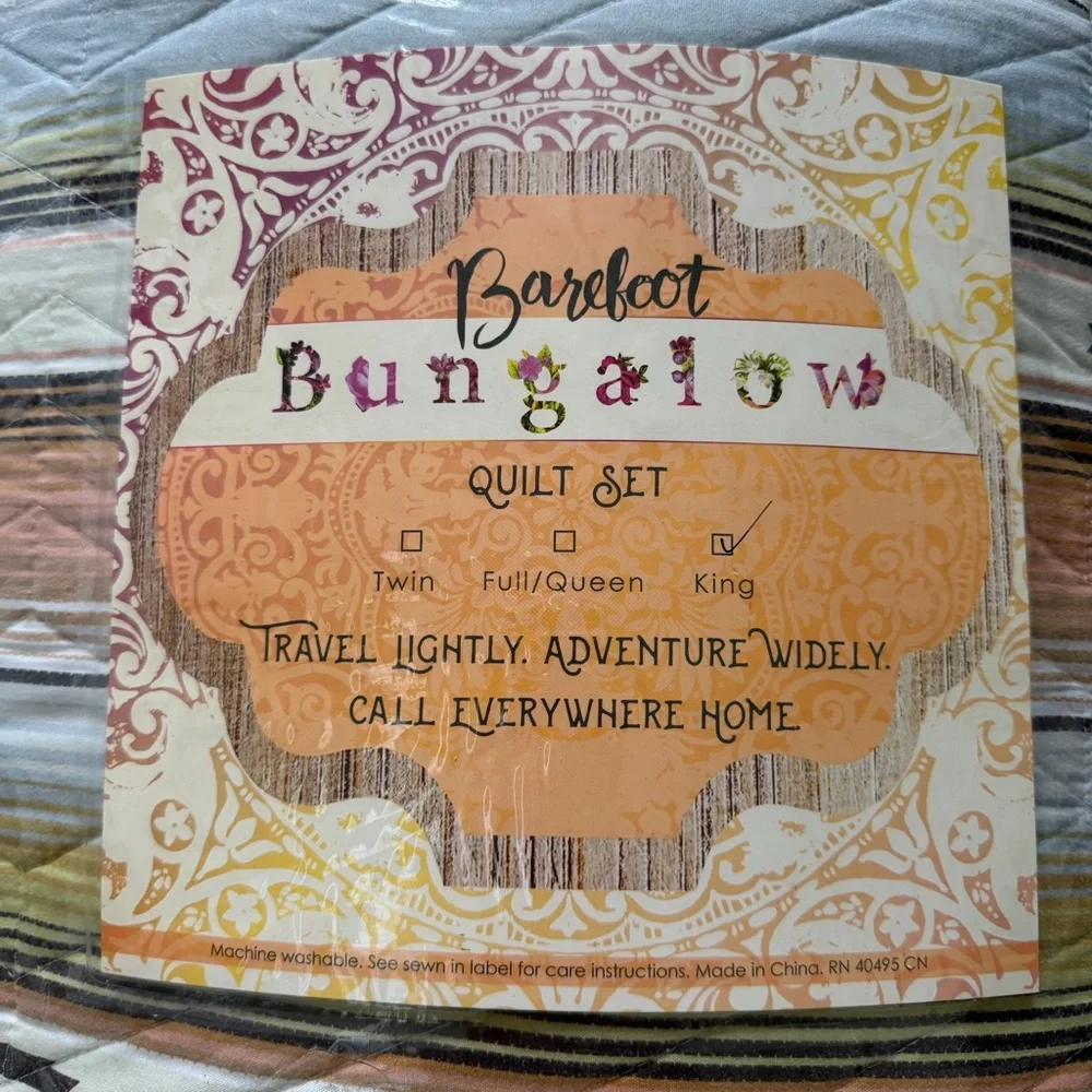 NIB Barefoot Bungalow Painted Desert Quilt Set 3 Piece Bed King Rose Bedding